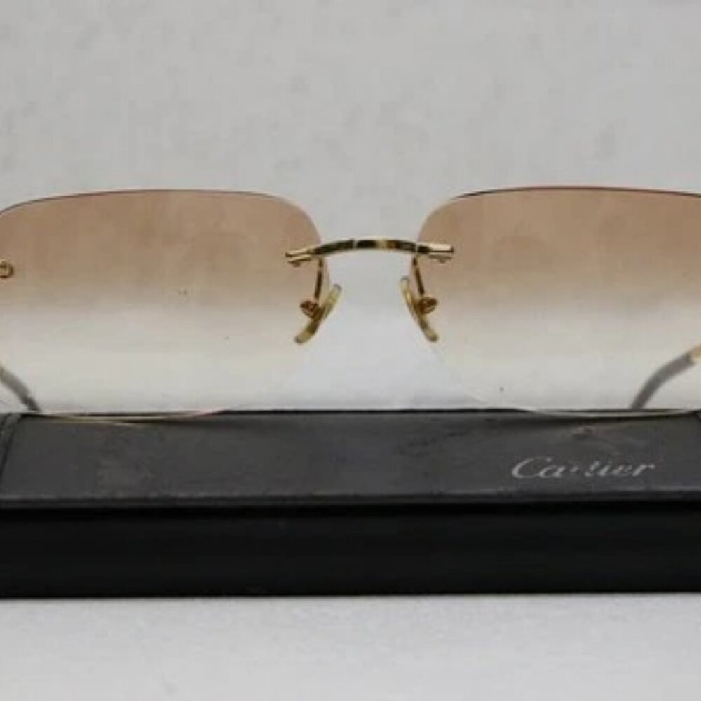Cartier 3490473 16 130mm Rimless Gold Frame Brown Lens Sunglasses